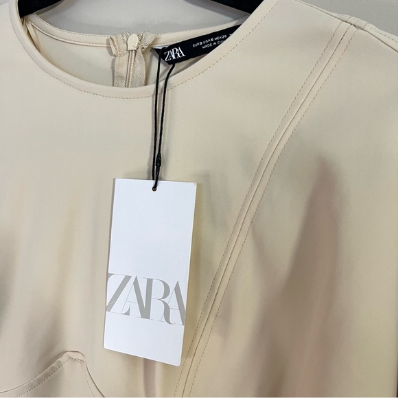 Zara Cream Long-Sleeve Stretch Mini Dress - NWT - Seam Details - Size Small - Picture 4 of 9